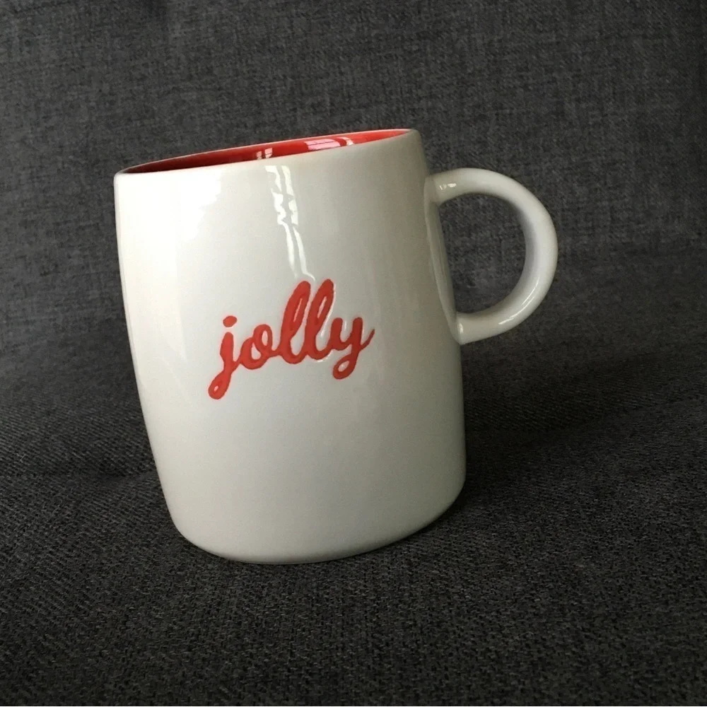 Holiday “jolly” Coffee Mug, Red, Cream, 15 oz